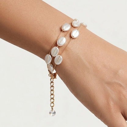 Gold-Tone Multi-Strand Flat Oval Pearl Bracelet | Lady Zone
