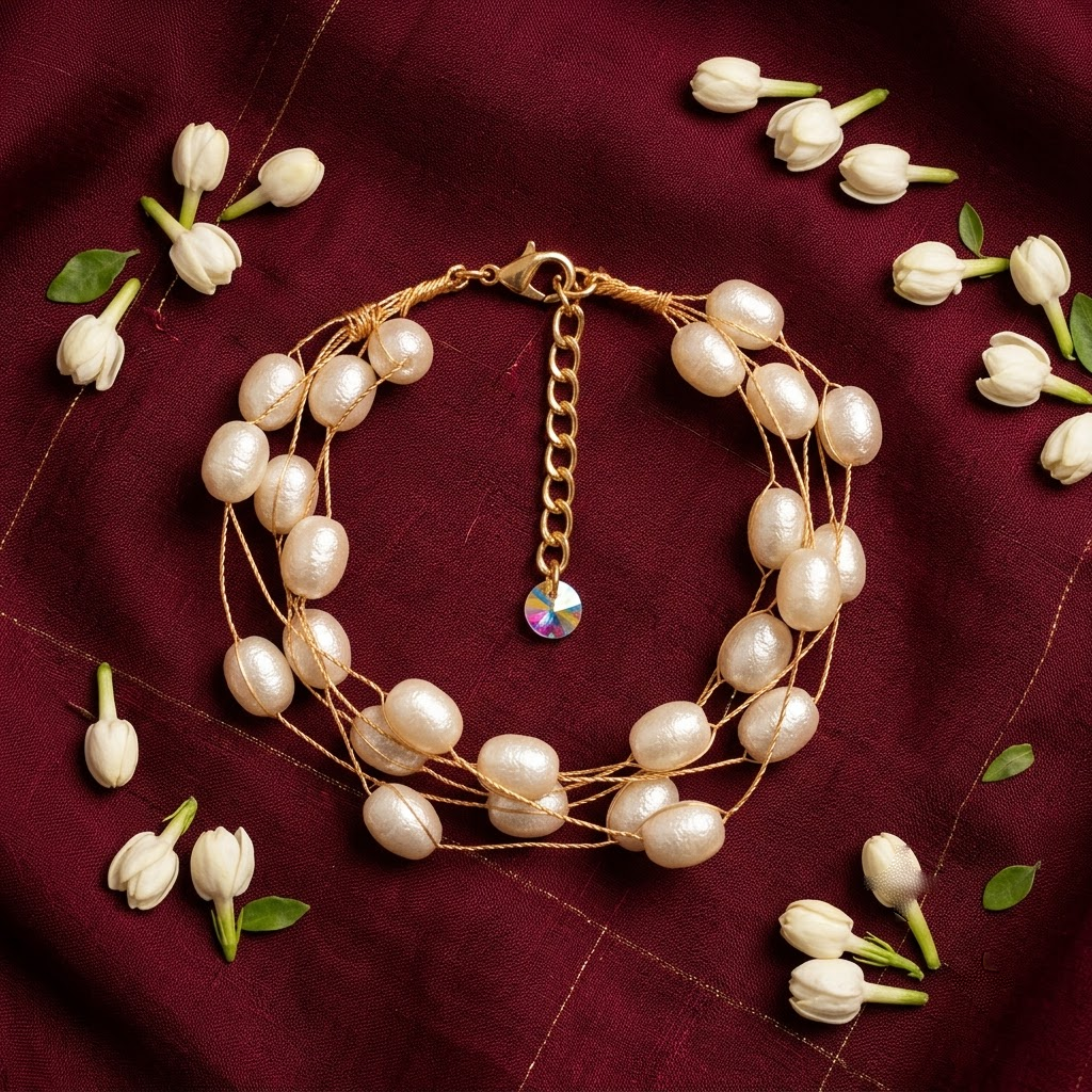 Gold-Tone Multi-Strand Textured Rice Pearl Bracelet | Lady Zone