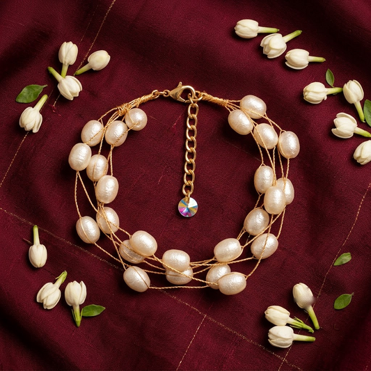 Gold-Tone Multi-Strand Textured Rice Pearl Bracelet | Lady Zone