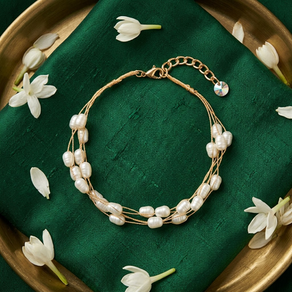 Gold-Tone Multi-Strand Flat Oval Pearl Bracelet | Lady Zone (Copy)
