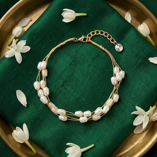 Gold-Tone Multi-Strand Flat Oval Pearl Bracelet | Lady Zone (Copy)