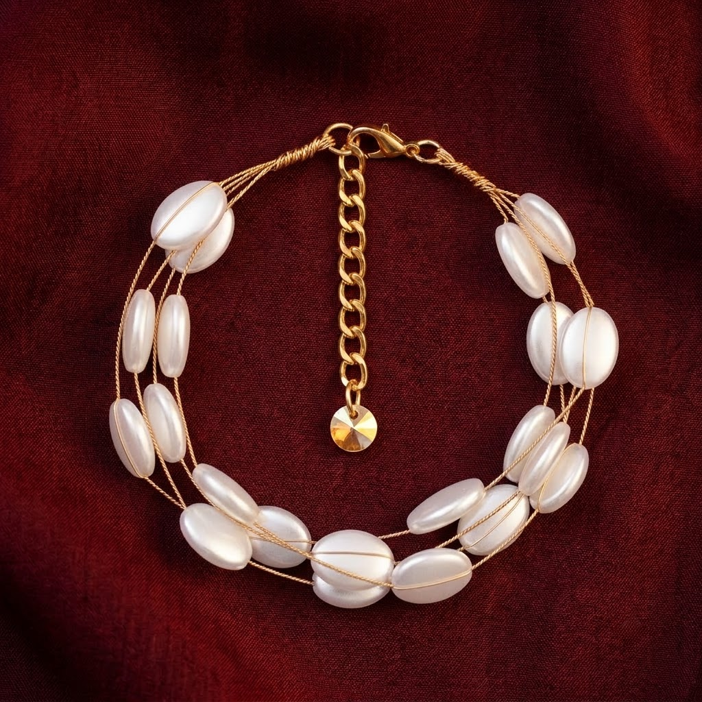 Gold-Tone Multi-Strand Flat Oval Pearl Bracelet | Lady Zone