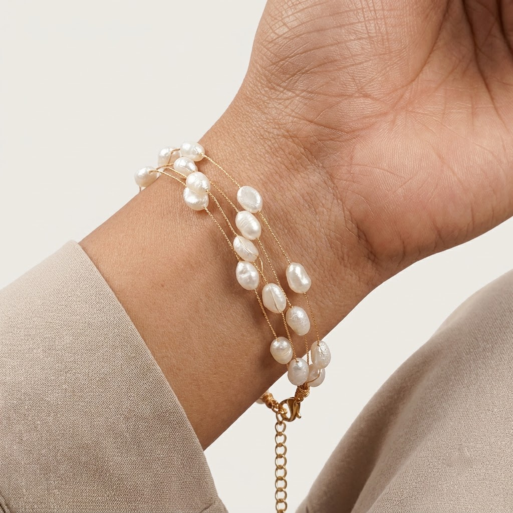 Gold-Tone Multi-Strand Nugget Pearl Bracelet | Lady Zone