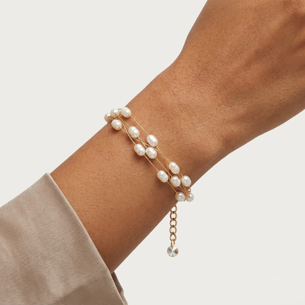 Gold-Tone Multi-Strand Flat Oval Pearl Bracelet | Lady Zone (Copy)