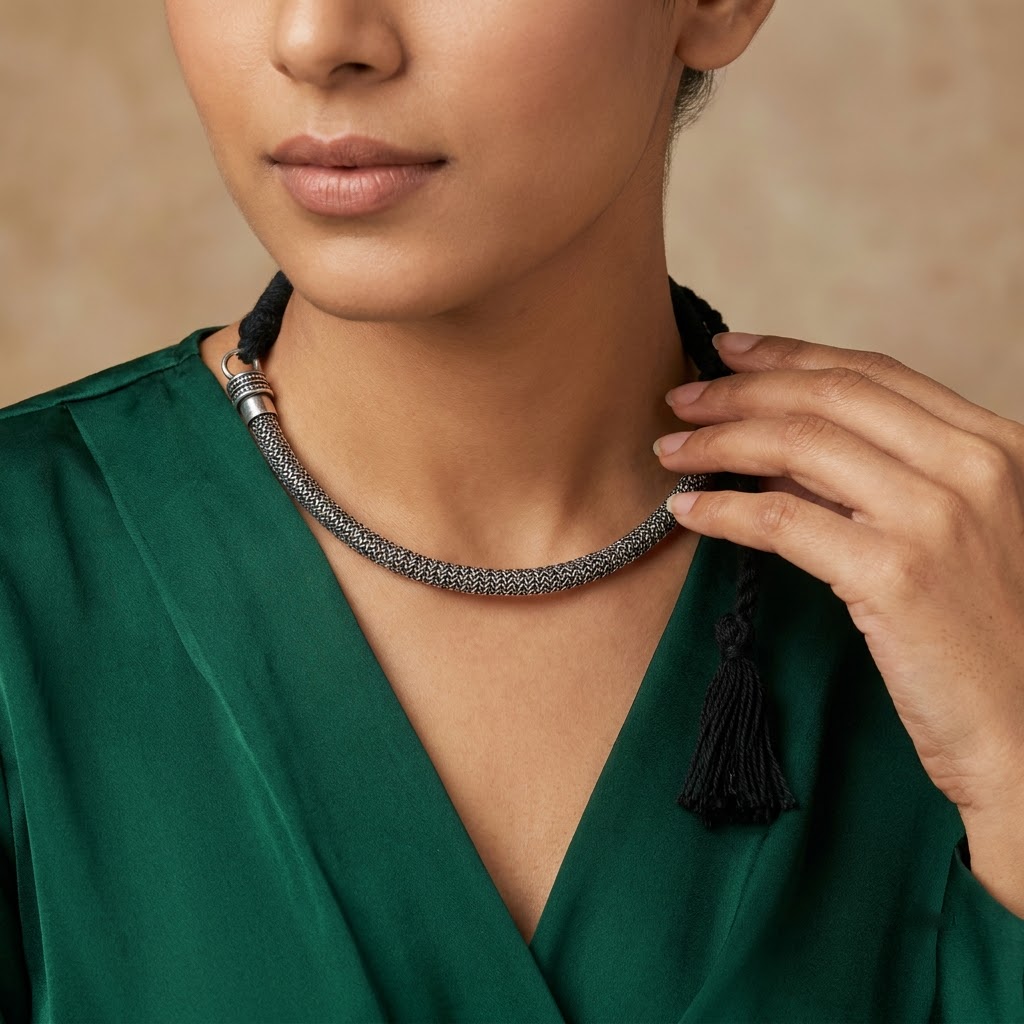 Oxidized Silver Tubular Choker | Lady Zone