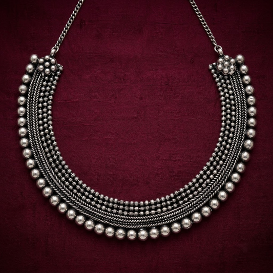 Oxidized Multi-Strand Beaded & Braided Collar Necklace | Lady Zone