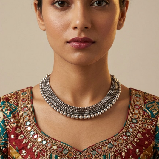 Oxidized Multi-Strand Beaded & Braided Collar Necklace | Lady Zone