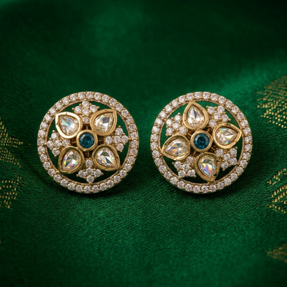 Gold-Tone Polki & Ruby Floral Stud Earrings | Lady Zone
