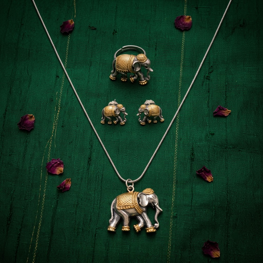 Two-Tone German Silver Elephant Motif Jewelry Set | Lady Zone