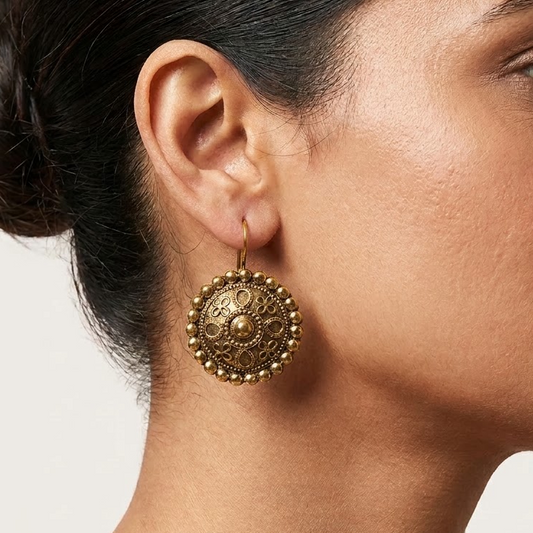 Oxidized Antique Finish Medallion Hook Earrings | Lady Zone