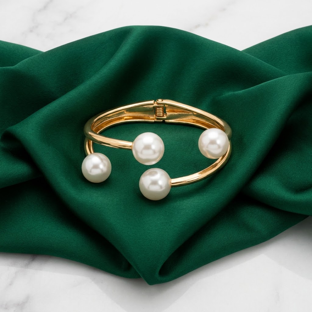 Gold-Tone Adjustable Pearl Cuff Bangle | Lady Zone