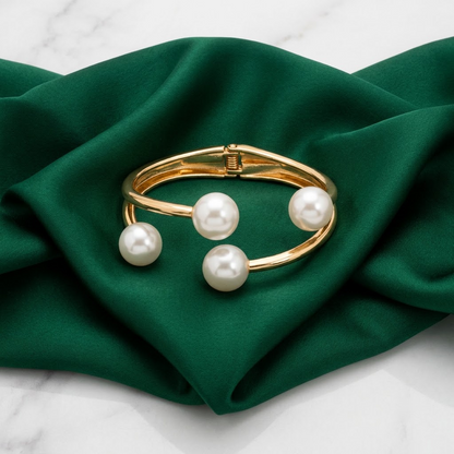 Gold-Tone Adjustable Pearl Cuff Bangle | Lady Zone