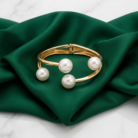 Gold-Tone Adjustable Pearl Cuff Bangle | Lady Zone