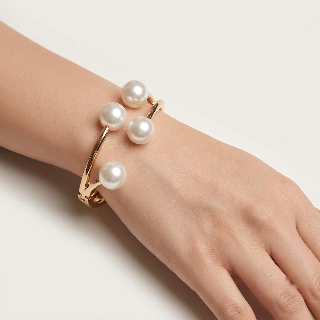 Gold-Tone Vertical Pearl Stack Cuff Bangle | Lady Zone