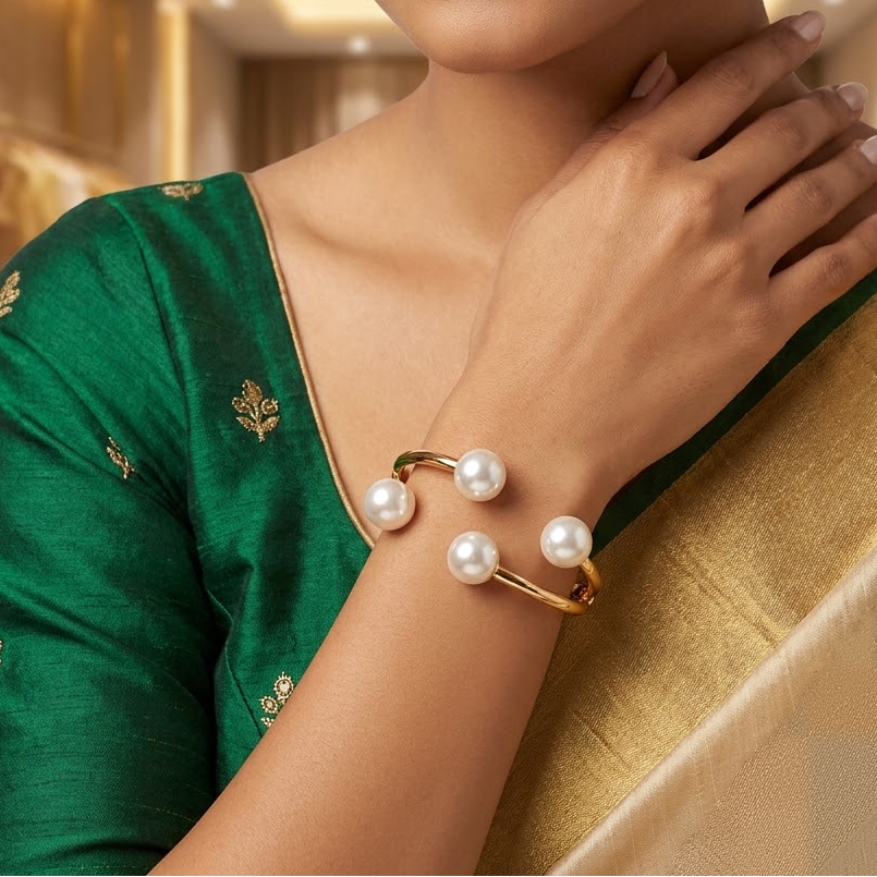 Gold-Tone Adjustable Pearl Cuff Bangle | Lady Zone