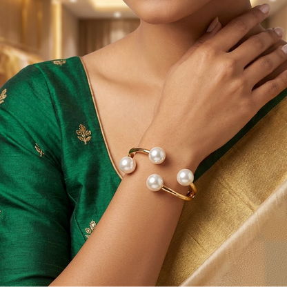 Gold-Tone Adjustable Pearl Cuff Bangle | Lady Zone