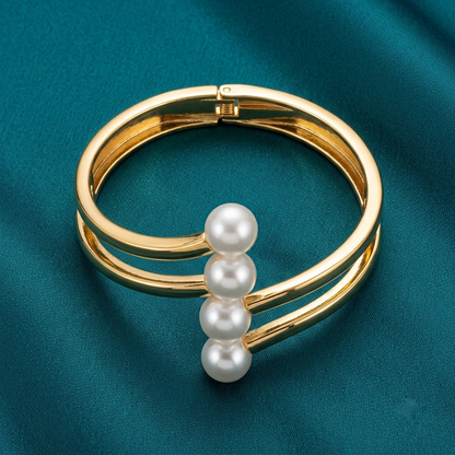 Gold-Tone Vertical Pearl Stack Cuff Bangle | Lady Zone