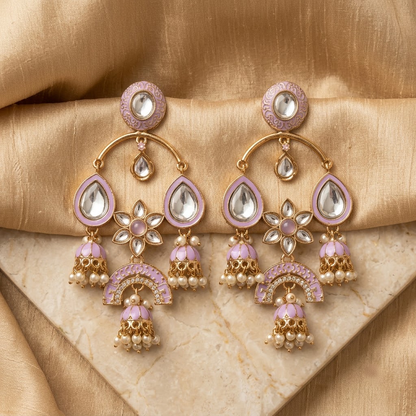 Gold-Tone Meenakari & Kundan Chandbali Jhumkas | Lady Zone