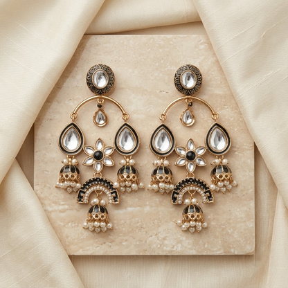 Gold-Tone Meenakari & Kundan Chandbali Jhumkas | Lady Zone