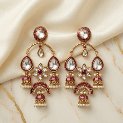 Gold-Tone Meenakari & Kundan Chandbali Jhumkas | Lady Zone