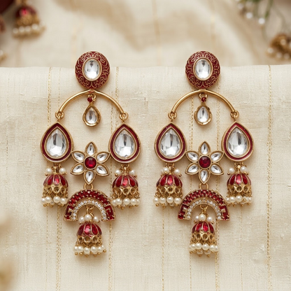Gold-Tone Meenakari & Kundan Chandbali Jhumkas | Lady Zone