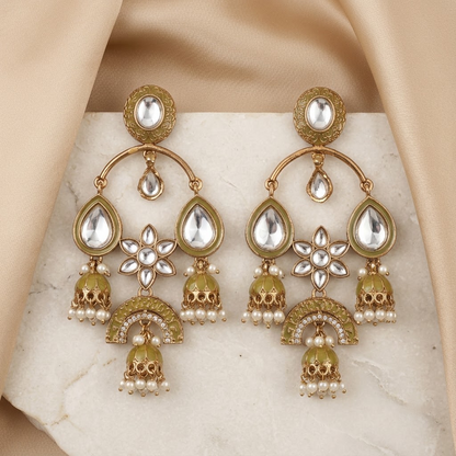 Gold-Tone Meenakari & Kundan Chandbali Jhumkas | Lady Zone