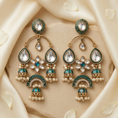 Gold-Tone Meenakari & Kundan Chandbali Jhumkas | Lady Zone