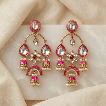 Gold-Tone Meenakari & Kundan Chandbali Jhumkas | Lady Zone