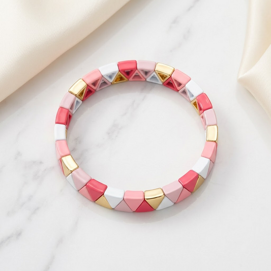 Chic Pink Gradient Triangle Tile Stretch Bracelet | Lady Zone