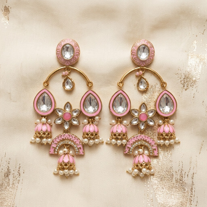 Gold-Tone Meenakari & Kundan Chandbali Jhumkas | Lady Zone