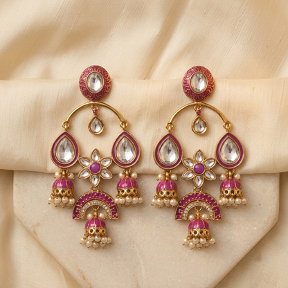 Gold-Tone Meenakari & Kundan Chandbali Jhumkas | Lady Zone