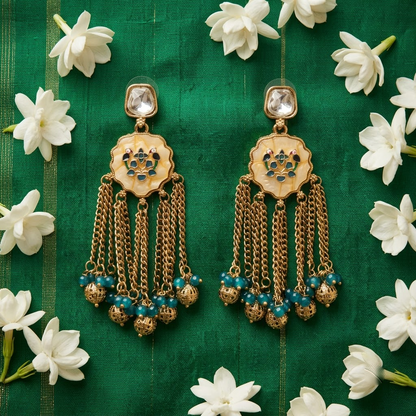 Gold-Tone Meenakari Bird & Cascading Chain Earrings | Lady Zone
