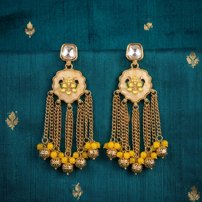 Gold-Tone Meenakari Bird & Cascading Chain Earrings | Lady Zone