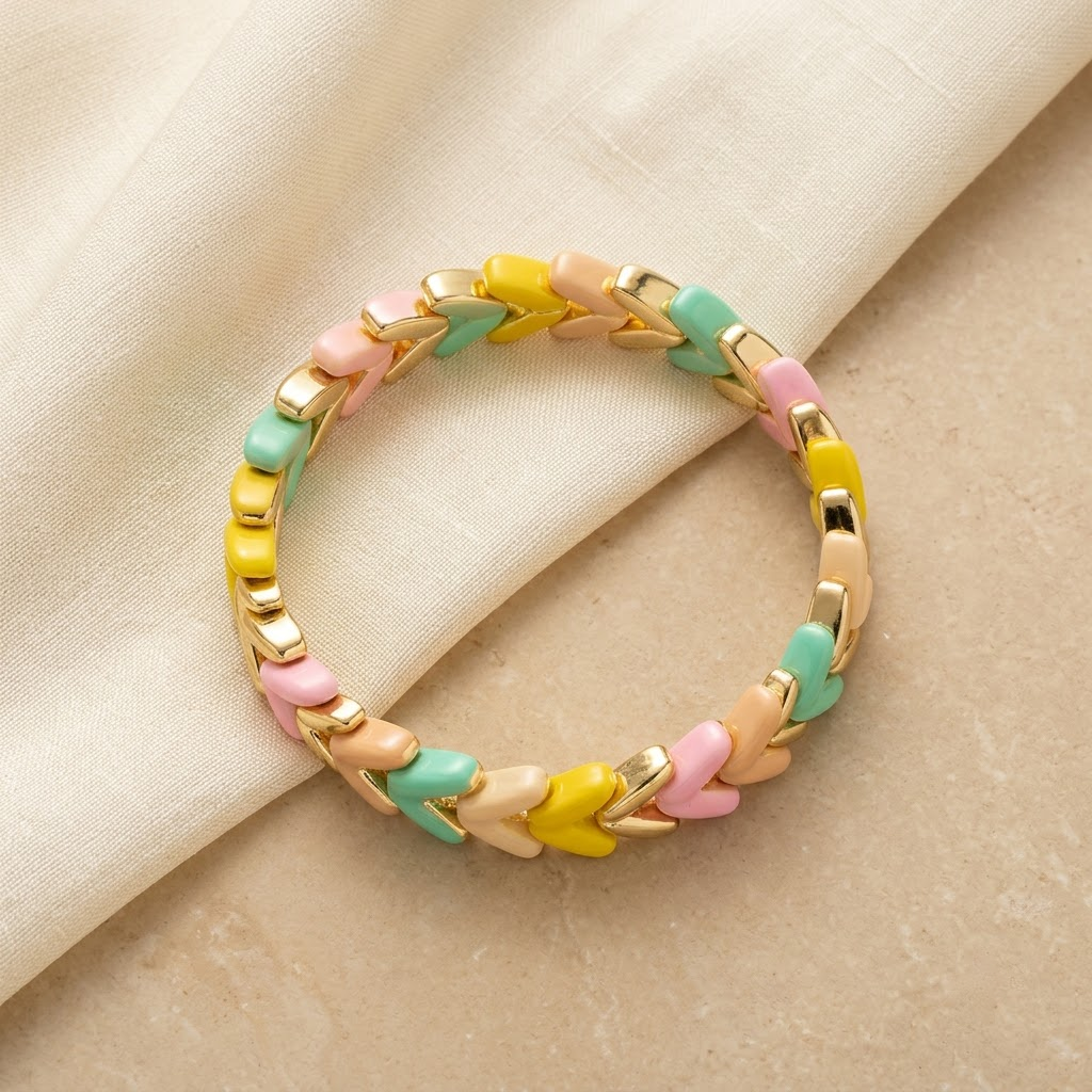 Premium White & Cream Chevron Stretch Bracelet | Lady Zone