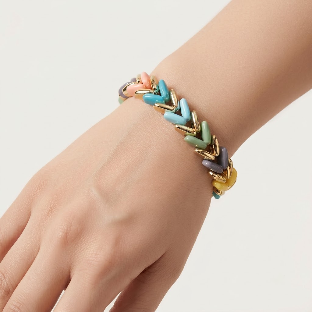 Premium White & Cream Chevron Stretch Bracelet | Lady Zone