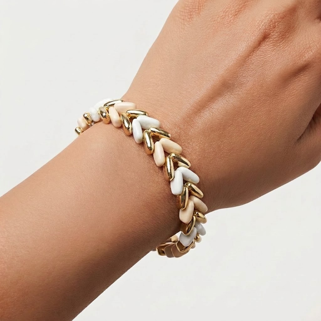 Premium White & Cream Chevron Stretch Bracelet | Lady Zone