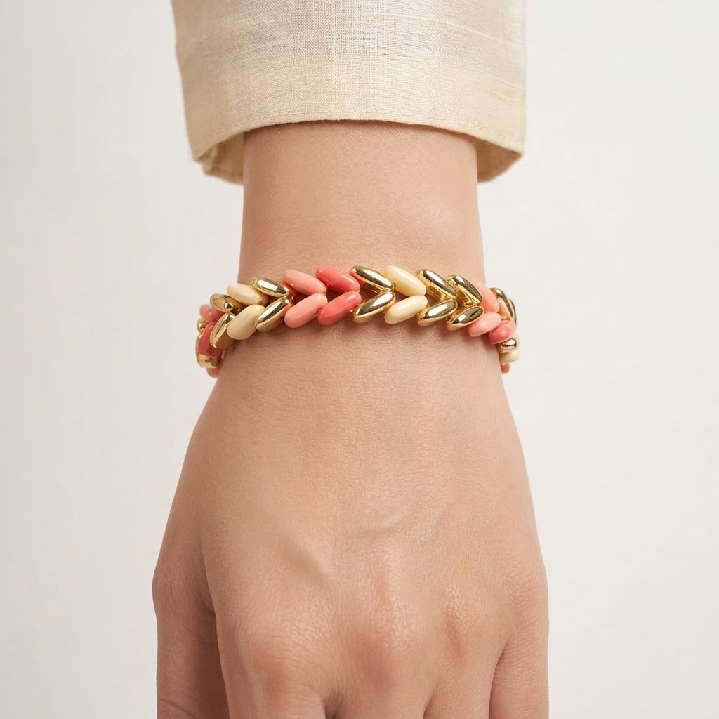 Premium White & Cream Chevron Stretch Bracelet | Lady Zone