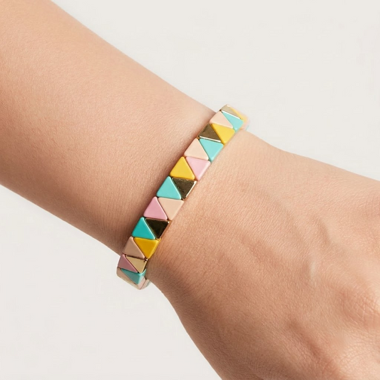 Chic Pink Gradient Triangle Tile Stretch Bracelet | Lady Zone