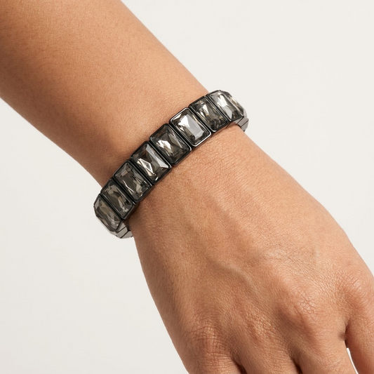 Premium Gunmetal Crystal Stretch Bracelet | Lady Zone