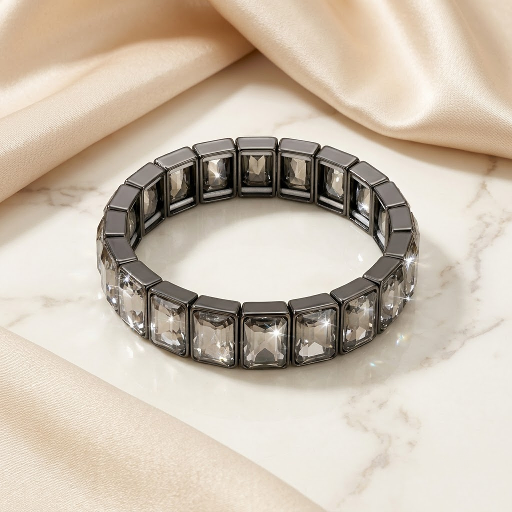 Premium Gunmetal Crystal Stretch Bracelet | Lady Zone