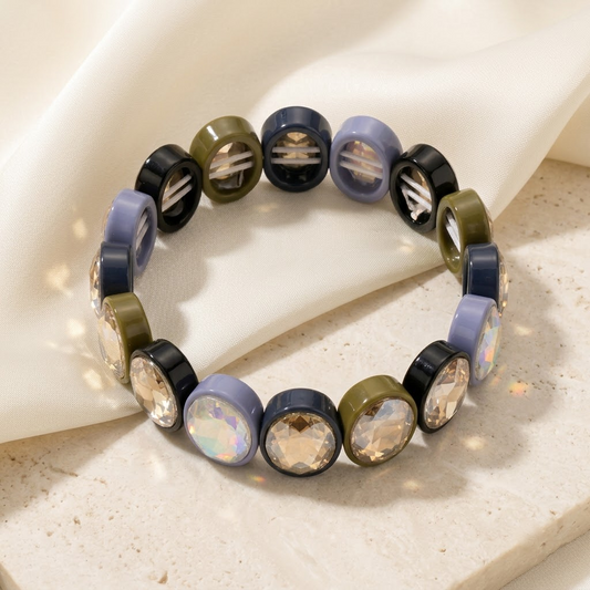 Multi-Color Crystal Faceted Stone Stretch Bracelet | Lady Zone