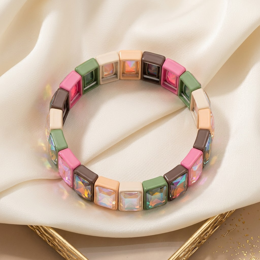 Premium Gunmetal Crystal Stretch Bracelet | Lady Zone