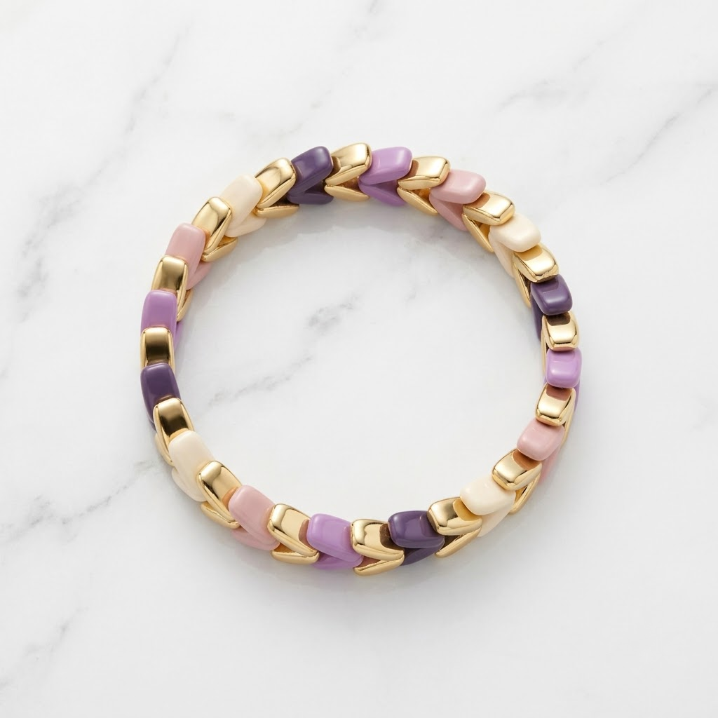 Premium White & Cream Chevron Stretch Bracelet | Lady Zone