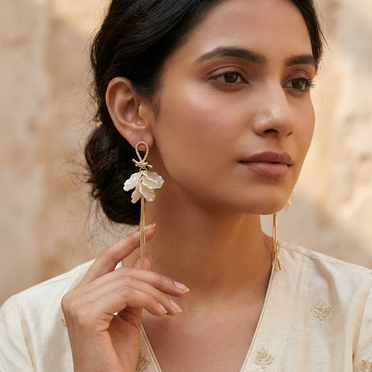 Elegance Petal Drop Earrings with Pave Knot & Tassels | Lady Zone