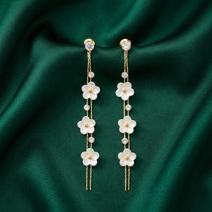 Delicate White Floral & Crystal Chain Drop Earrings | Lady Zone