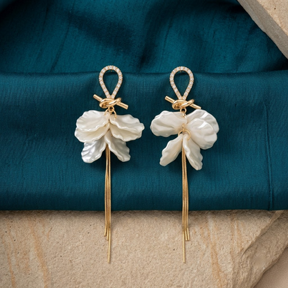 Elegance Petal Drop Earrings with Pave Knot & Tassels | Lady Zone