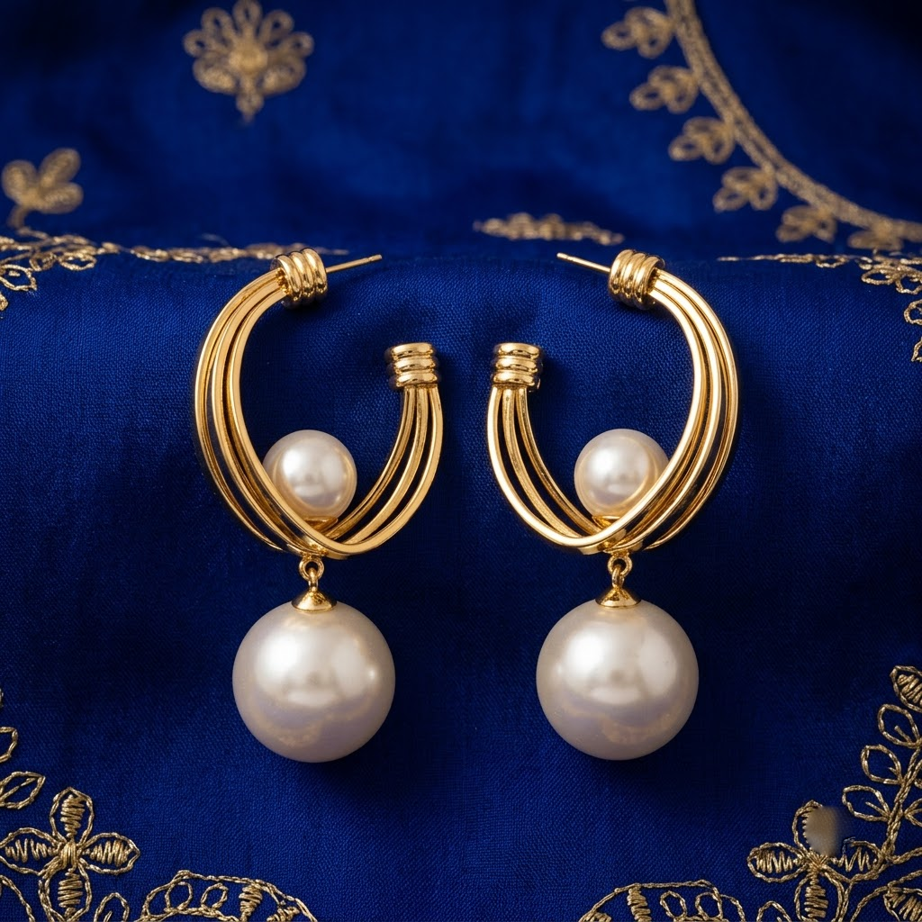 Baroque Multi-Pearl Open Hoop & Drop Statement Earrings | Lady Zone