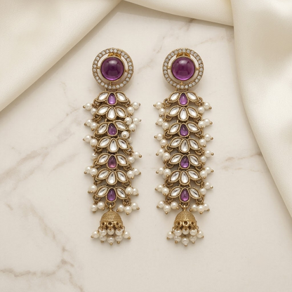 Regal Kundan & Pearl Long Earrings