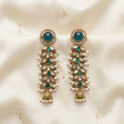 Regal Kundan & Pearl Long Earrings