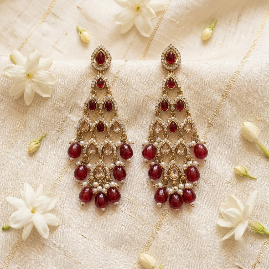Multicolor Gemstone Multi-Tiered Chandelier & Beaded Statement Earrings | Lady Zone